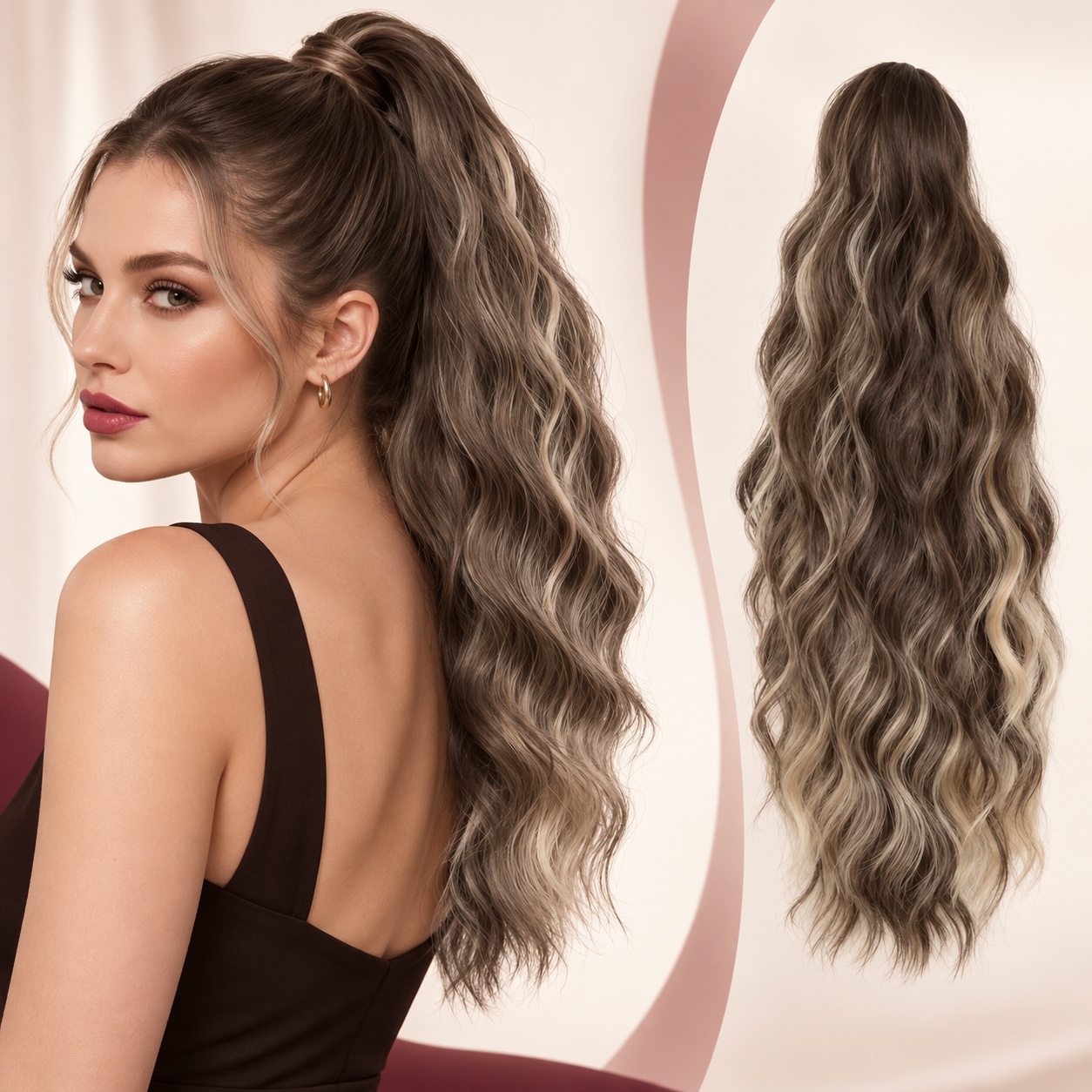 Ponytail hairpiece shown on a foreign model